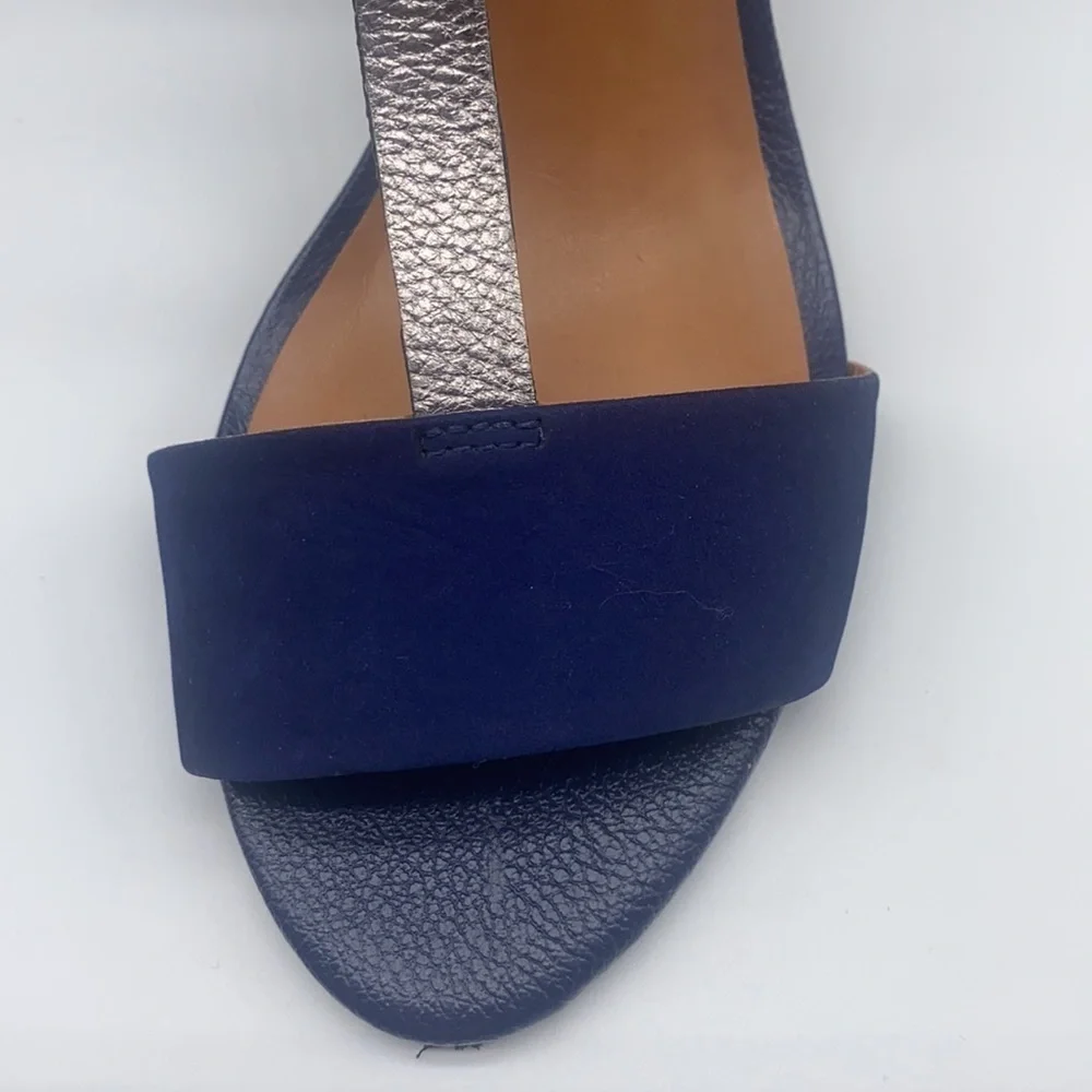 True Soul - Blue Suede And Black and Silver Leather Open Toe Heels Size 7